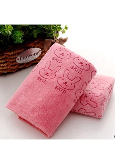 Emici Mikrofiber Havlu Banyo Kurutma Bezi Sevimli Tavşan El Yüz Havlusu Pembe