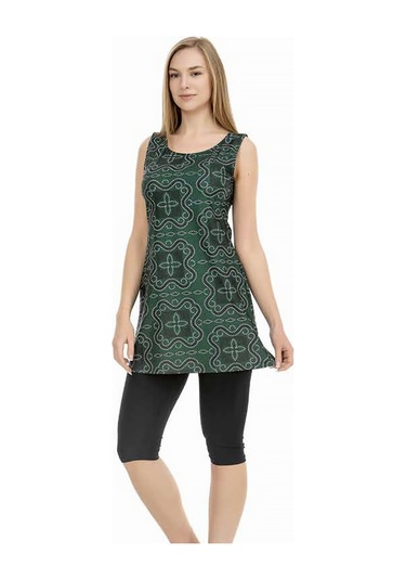 Sıfır Kol Taytlı Yarı Kapalı Mayo 153-508 Haki Haki Yeşili