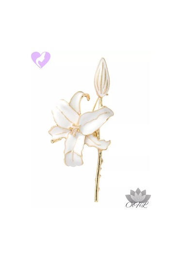 Olfil Broş Çiçek Zarif Zambak Beyaz 194433134 Altın Rengi