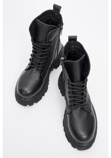 Loreta Siyah Hakiki Deri Kadın Postal Bot Siyah