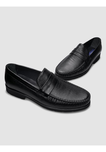 Cabani %100 Hakiki Deri Siyah Bağcıksız Erkek Günlük Ayakkabı Siyah