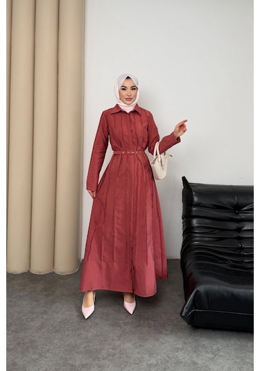 Mihran Butik Quenn Model Coupra Model Kumaş Kemer Detaylı Elbise Kiremit