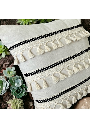 Dnc Home Tekstil Ndchome Özel Tasarım Tekli Keten Krem Kırlent Kılıfı