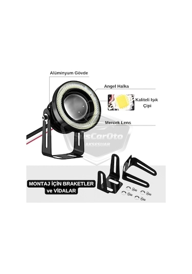 Peugeot Boxer Uyumlu Üniversal Mercekli Angel Sis Farı Metal Su Geçirmez 76 Mm Buz Mavi Halkalı Gündüz Farı Angel Eyes 2 Adet 00 Şüscaroto Aksesuar