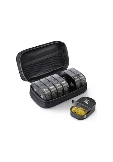 Kangvka Haftalık 14 Bölmeli Sağlık Kutusu, Tarihli Markalı, Su Geçirmez, Nem Ve Toz Koruyucu, Plastik İlaç Depolama Kutusu Siyah