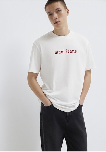 Mavi - Mavi Jeans Baskılı Ekru Tişört 0613201-70057 Ekru