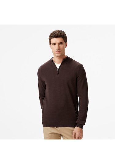Nautica Erkek Kahverengi Classic Fit Kazak Düz S57104t Kahverengi