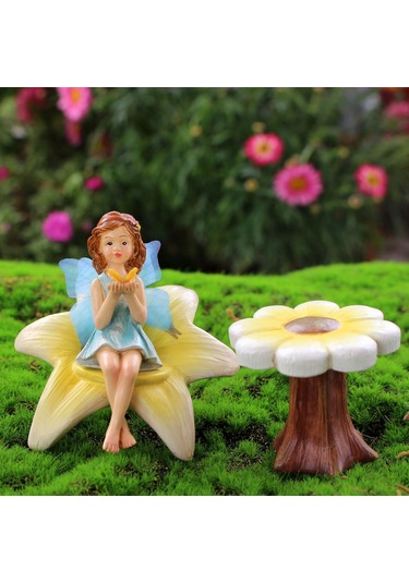 Homyl 3x Çiçek Peri Heykeli Reçine Heykelcik Bahçe Dekorasyon