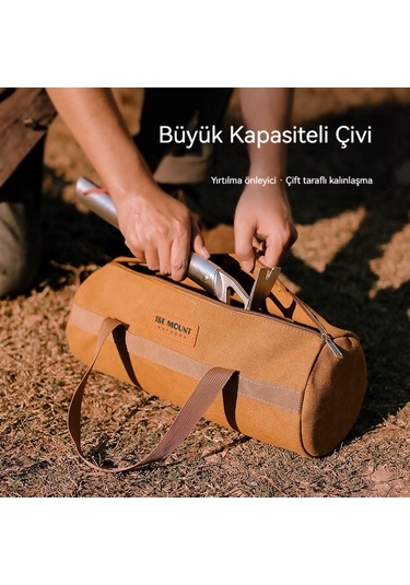 Açık Kamp Aksesuarları Saklama Çantası Çadır Rüzgar Halatı Zemin Tırnak Aracı Saklama Çantası Kamp Taşınabilir Zemin Tırnak Paketi Silindir Çanta Çift Kalınlıkta Kahverengi