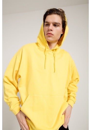 Jahr Marc Sarı Oversize Önü Cepli Kapüşonlu Sweatshirt Sarı