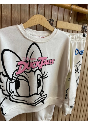 Duck Baskılı Kız Çocuk Eşofman Takım Beyaz