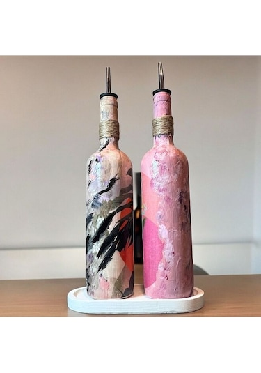 Yerli Kadın Ve Pembe Çiçek Motifli Özel Tasarım Yağdanlık-sirkelik Sosluk Seti Ev-mutfak Dekoru Çok Renkli