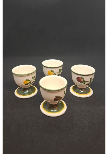 Mettlach El Boyaması Vintage Yumurtalık Çiçekli 1 Adet Bej - Kırmızı