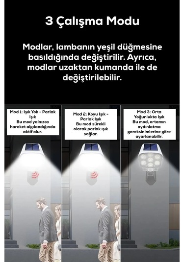 Kamera Görünümlü Hareket Sensörlü Uzaktan Kumandalı Solar Bahçe L