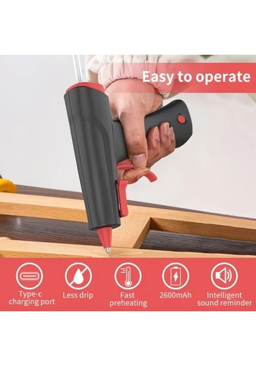 Honeybeeshop Siyah 2600mah Kablosuz Sıcak Tutkal Tabancası Taşınabilir Şarj Edilebilir Lityum Pil Dıy El Sanatları Okul Projeleri