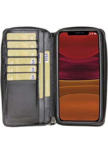 Bouletta Apple Iphone 12 Pro Max Uyumlu Deri Fermuarlı Cüzdan Kıl (492307194)