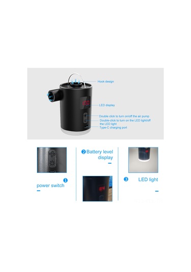 Padalink Taşınabilir Şarjlı Hava Pompası - 3 Modlu Led Aydınlatma, 40 Dakika Çalışma Süresi, 3 Nozul İle Geniş Kullanım