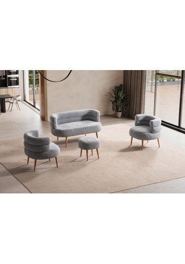 Barel Özel Tasarım Çay Seti Koltuk Takımı,berjer Ve Puf Ofis Balkon Cafe Bahçe Salon Mobilyası 4 Lü Takım Gri Gri