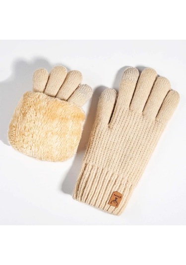 Elmpaly Bej Tek Parmak Dokunmatik Kışlık Termal Bisiklet Ve Doğa Yürüyüşü Eldiveni Bej