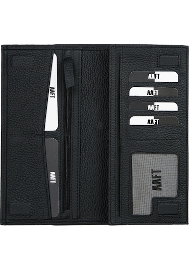 Mft Leather Hakiki Deri Kartlıklı Unisex Cüzdan Lilyum 7286 Flother Mat Siyah