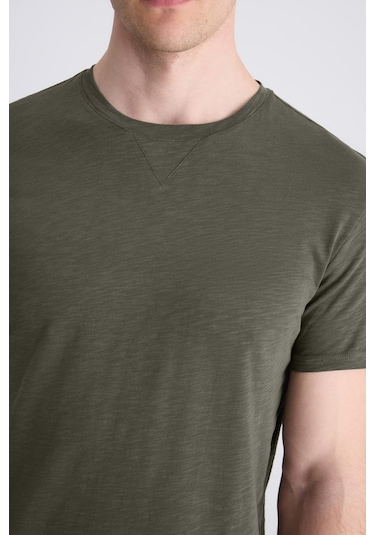 Twn Slim Fit Haki Düz %100 Pamuklu T-shirt 4ec1447011072 H01