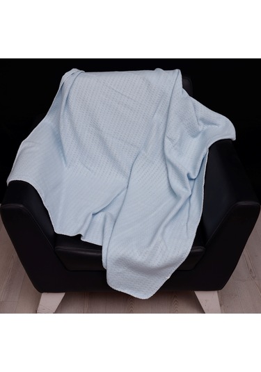Pamuk Örgü Triko Bebek Battaniyesi %100 Pamuk Mavi
