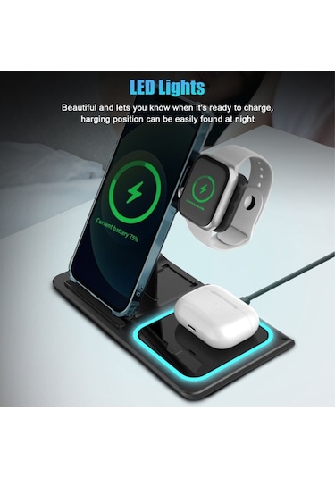 Maiyame Kablosuz Şarj Cihazı 3'ü 1 Arada Kablosuz Şarj Pedi Qi 15 W Hızlı Kablosuz Şarj İstasyonu