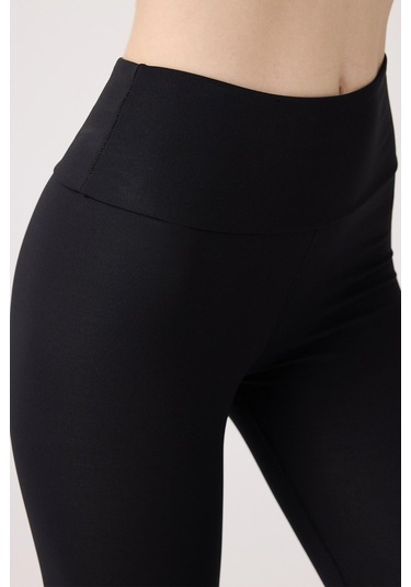 Siyah Şardonlu Yüksek Bel Kadın Spor Tayt SiYAH Siyah