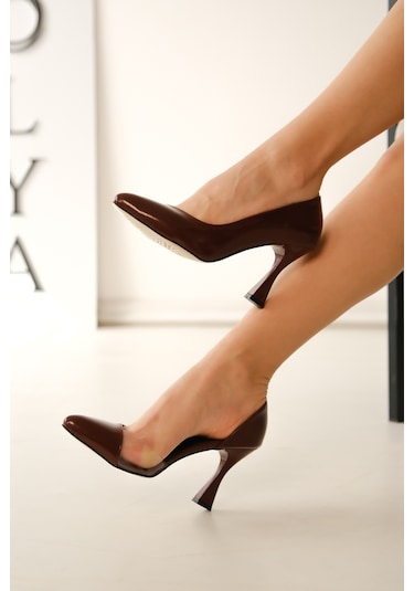 Violet Bordo Rugan Burnu Şeffaf Detaylı Günlük Kullanım Stiletto Bordo