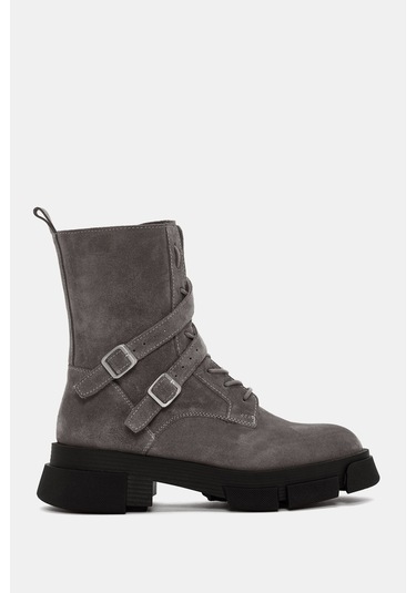 Leah Kadın Vizon Gerçek Süet Deri Tokalı Postal Bot Vizon