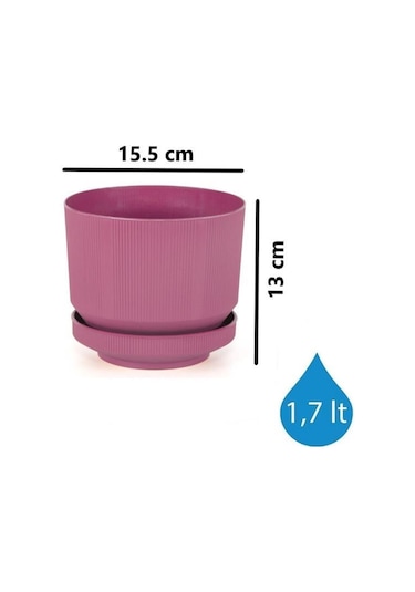 Omnipazar So-s281 Dekoratif Tabaklı Lüks Çizgi Desenli Saksı 1.7 Litre Vişne 102