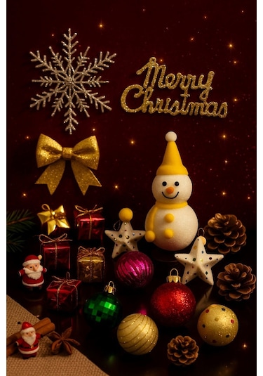 Yılbaşı Yeni Yıl Çam Ağaç Süsü 25 Parça Merry Christmas Yazılı Noel Dekoru Renkli Çam Ağacı Süsleri Çok Renkli