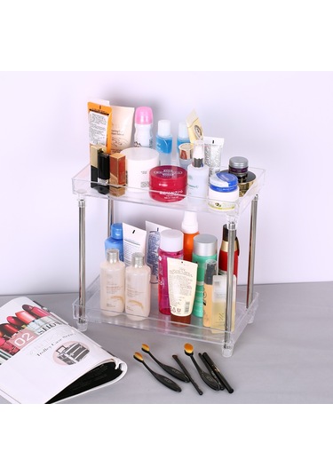 Lemestar Şeffaf Plastik 2 Katlı Makyaj Organizasyon Kutusu - Banyo, Mutfak, Ofis Üçüncü Gereç Depolama Rafı Diğer