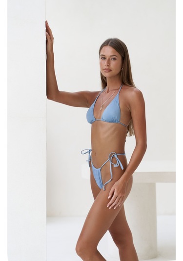 Cahya Bağlamalı Mavi Bikini Altı Mavi