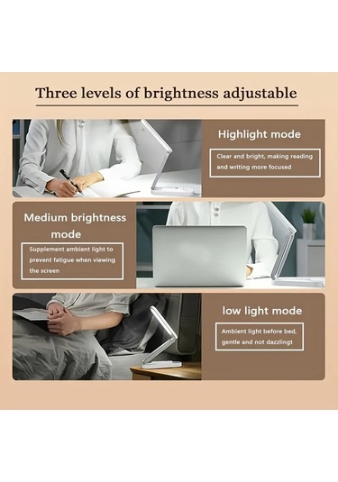 Boatshop1 Beyaz 1pc Katlanabilir Led Masa Lambası 3 Parlaklık Şarj Edilebilir Ayarlanabilir Göz Koruma Okuma Lambası Ev Ofis Seyahat Beyaz