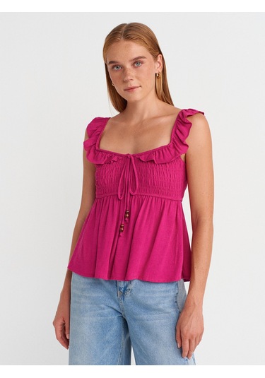 Dilvin 50873 Fırfırlı Bluz-fuşya FUŞYA