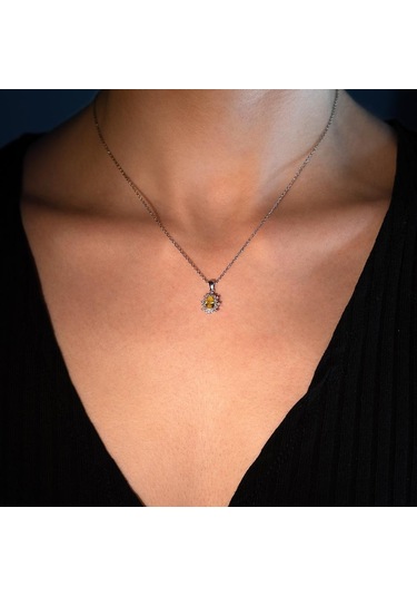 Keops Pırlanta Pırlanta Damla Sitrin Baget Taşlı Kolye