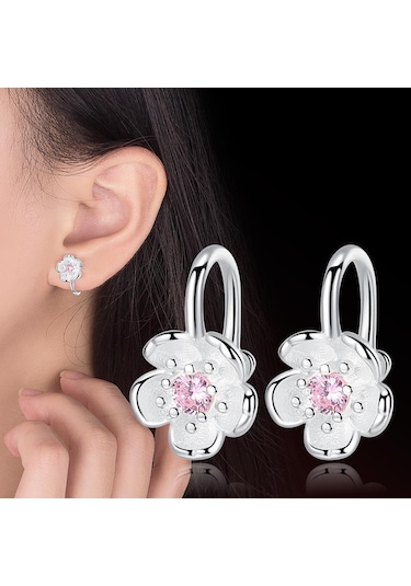 Pembe Mizaç Moda Kırsal Sevimli Çiçek Kulak Romantik Küçük Taze Küpeler