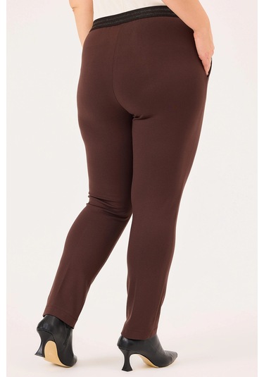 Galaxi Kadın Büyük Beden Düğmeli Bilek Boy Pantolon 4017 Kahverengi Kahverengi