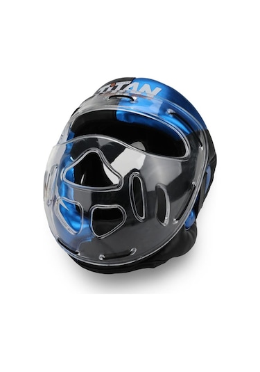 Titan Sport Yüz Korumalı Boks Kaskı , Mavi-siyah Camlı Model Çok Renkli