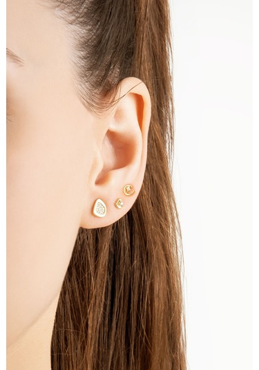 İkonik Tasarımlar 18 Ayar Sarı Altın Kaplama Gümüş Çoklu Küpe Sarı