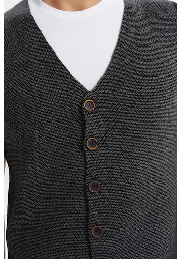 Arma Erkek Slim Fit Örme Likralı Pike Triko Yelek Kısa Kollu, %90 Akrilik %10 Wool K0yyo0858 Siyah