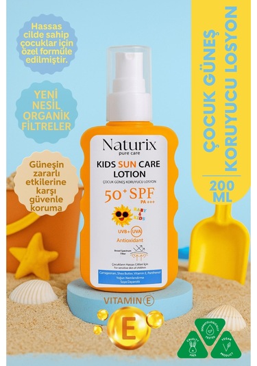 Çocuk Güneş Koruyucu Losyon Spf 50+ Pa+++ Yeni Nesil Koruma Ve Yoğun Nem - 200 Ml