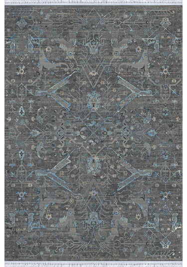 Gri Vintage Dokuma Pamuk Tabanlı Kaymaz Kilim Klm357