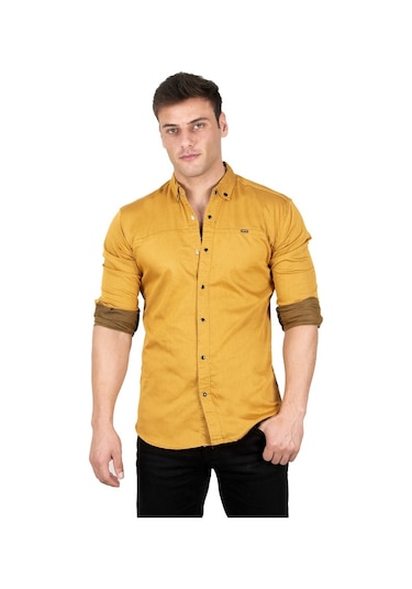 Deepsea Erkek Hardal Sarısı Çıt Çıt Düğmeli Kot Gömlek 2300412 Hardal