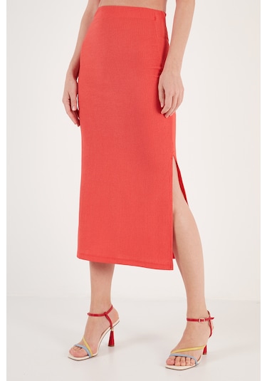 Lela Slim Fit Ip Askılı Yırtmaçlı Bayan Takım 5865278 Nar Çiçeği