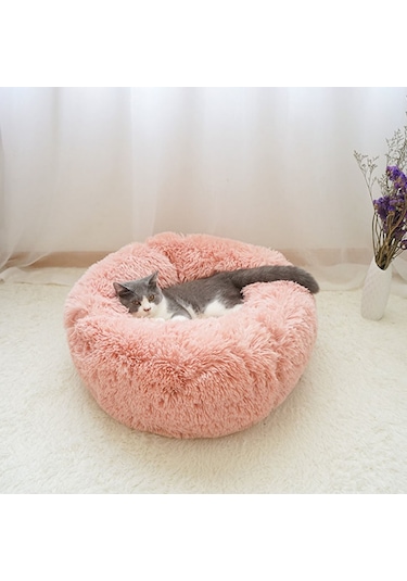 Mufunye Yumuşak Peluş Yuvarlak Evcil Hayvan Yatağı İçin Kedi Küçük Köpekler İçin Renkli Mavi - 60 Cm Çap