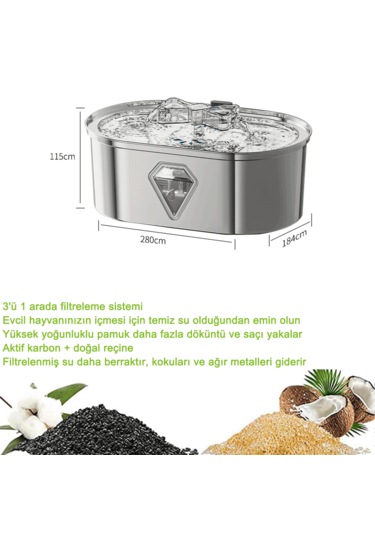 Ecronicword Kedi İçme Çeşmesi Paslanmaz Çelik Köpekler 3500 ML