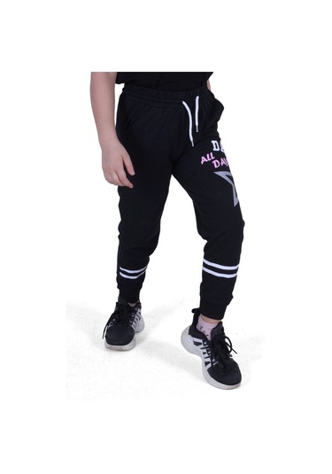 Fyk Kids All Day Yazı Baskılı Kız Çocuk Eşofman Altı Siyah