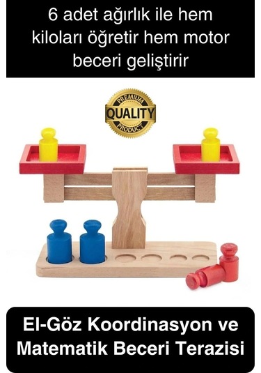 Premium Ahşap Eğitici Öğretici Motor Beceri Ve Zeka Geliştiren Çocuk Oyunu Oyuncak Seti Terazi